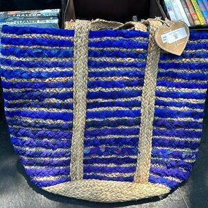 Brand new! Beautiful blue, purple, and tan beach bag.